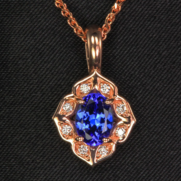 14K Rose Gold Tanzanite and Diamond Pendant Carats Tanzanite