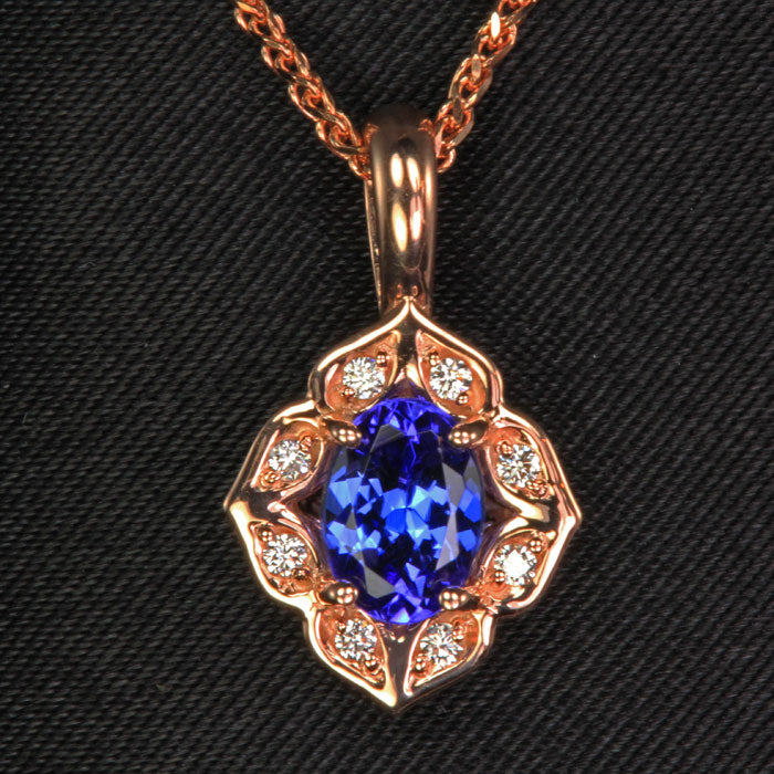 rose gold tanzanite and diamond pendant