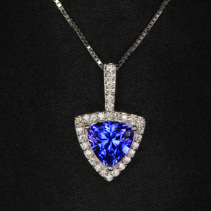 14k White Gold Trilliant Tanzanite and Diamond Pendant 2.80 Carats