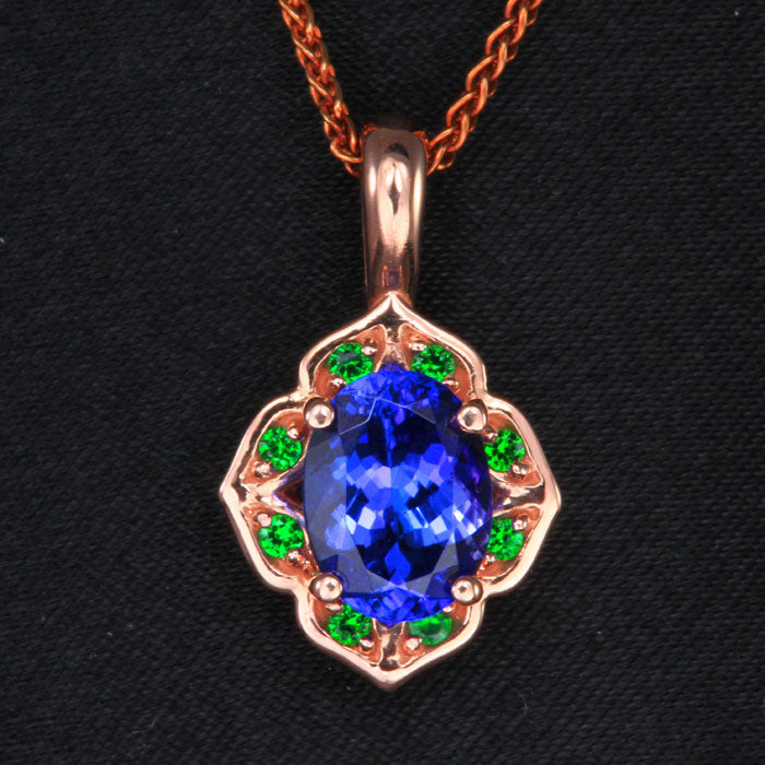 14K Rose Gold Tanzanite and Tsavorite Pendant 1.99 Carats