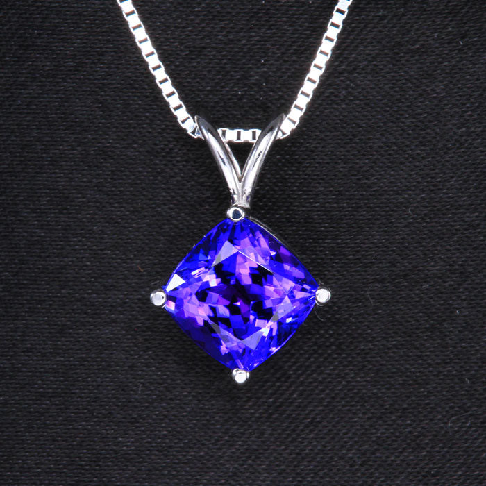 14k White Gold Square Cushion Tanzanite Pendant 2.84 Carats