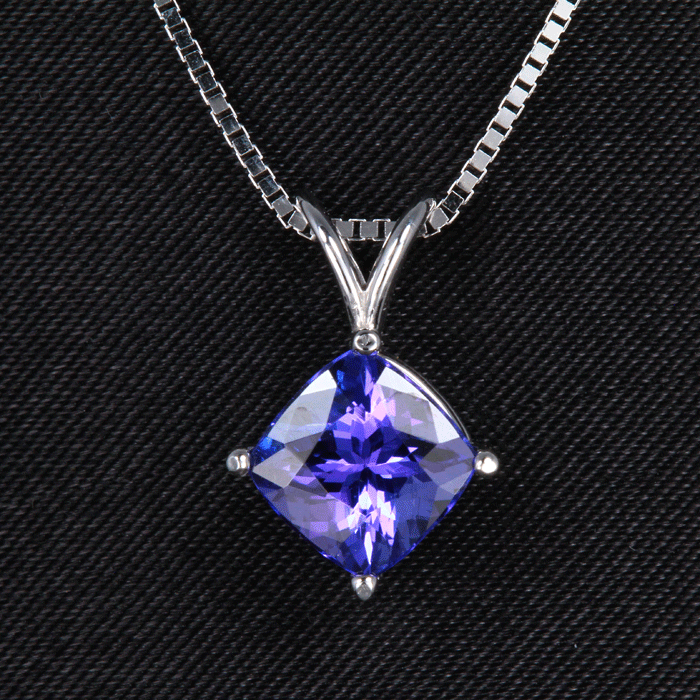 14K White Gold Square Cushion Tanzanite Pendant 1.82 Carats