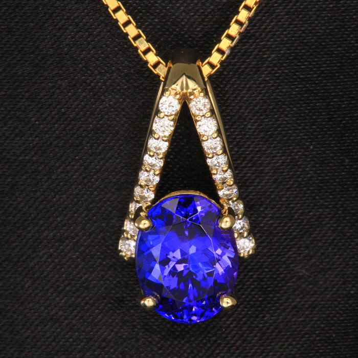 14K Yellow Gold Oval Tanzanite and Diamond Pendant 3.42 Carats