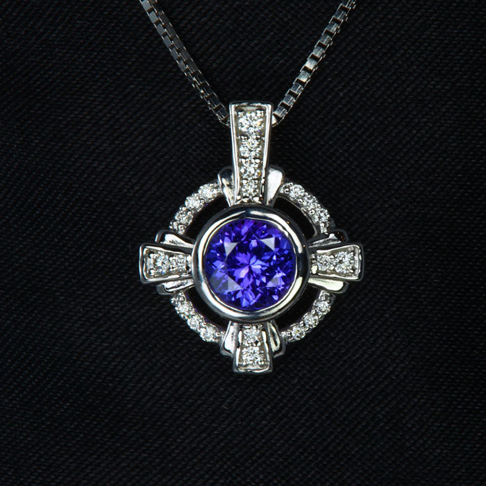 White Gold Tanzanite and Diamond Pendant 