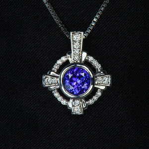 White Gold Tanzanite and Diamond Pendant 