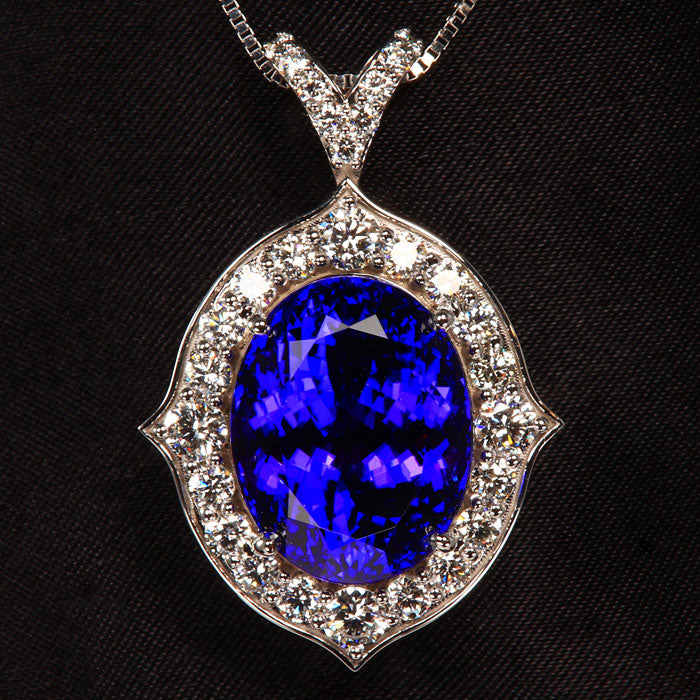 14K White Gold Large Tanzanite and Diamond Pendant 17.76 Carats