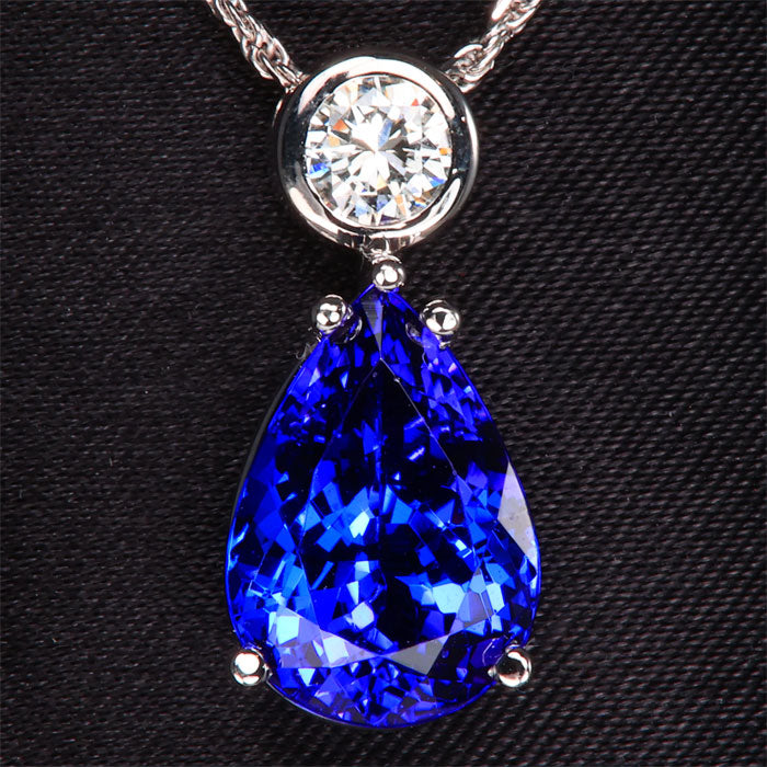 Pear Shape Tanzanite with Diamond Bezel Pendant