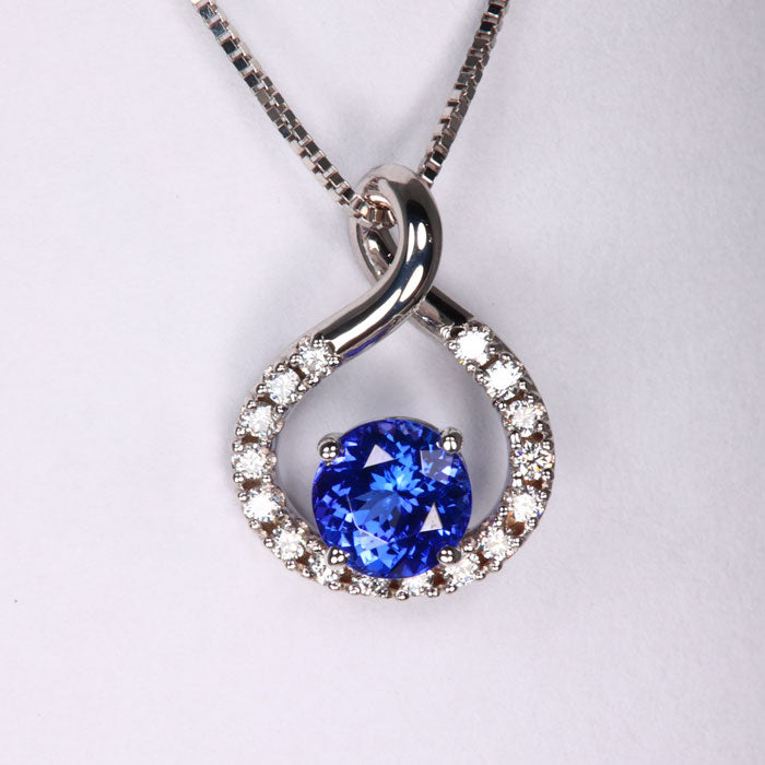 14K White Gold Round Tanzanite and Diamond Pendantt 1.54cts