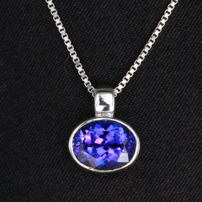 14k White Gold Oval Tanzanite Pendant 1.92 Carats