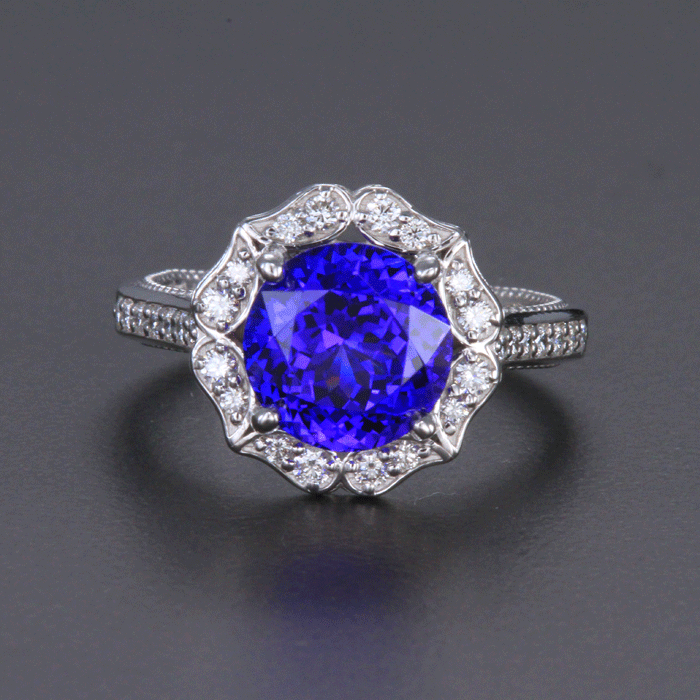 14K White Gold Tanzanite & Diamond Ring 3.21 Carats Christopher Michael Design