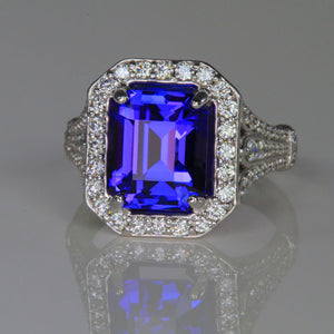HOLD FOR JP 18K White Gold Emerald Cut Tanzanite and Diamond Ring 5.31 Carats Designed by Steve Moriarty