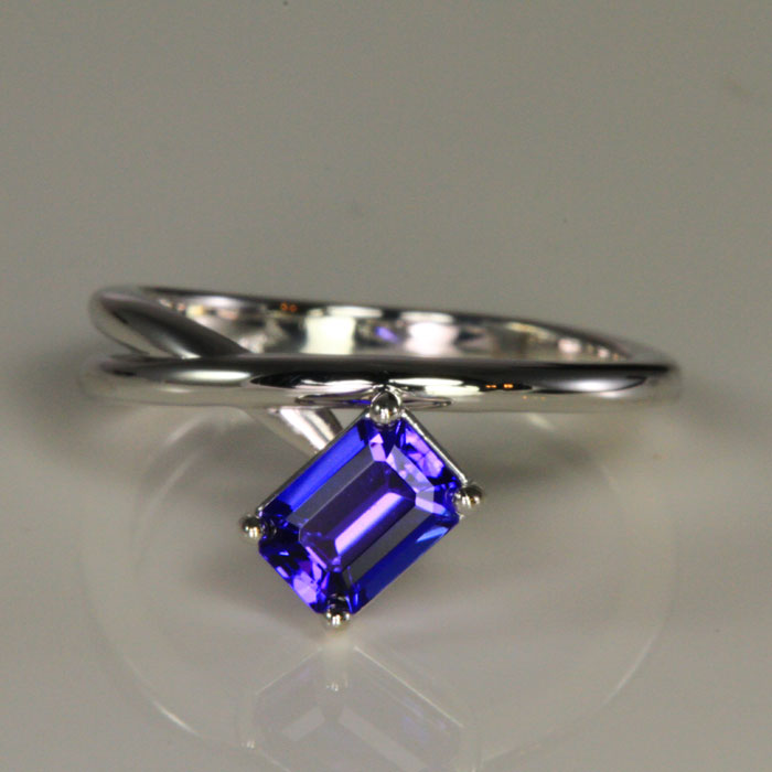 14K White gold emerald cut tanzanite ring