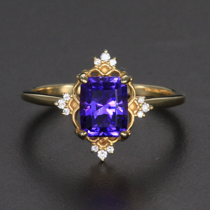 14k Yellow Gold Tanzanite Ring with Diamond Accents 2.14 Carats
