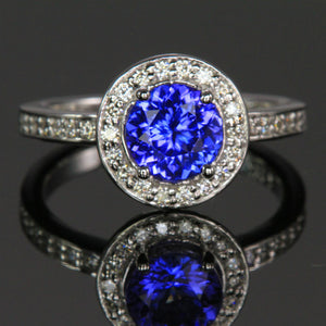 14K Tanxanite and Diamond Halo ring