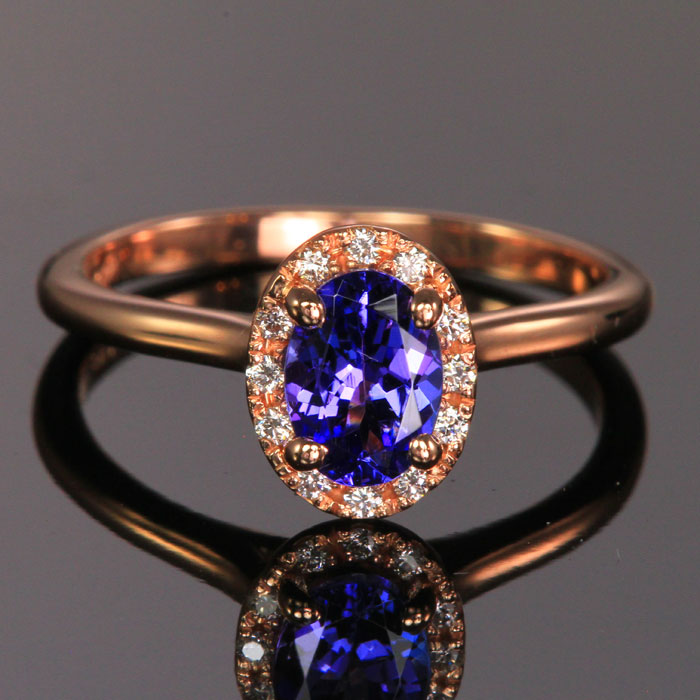 14K rose gold tanzanite and diamond ring