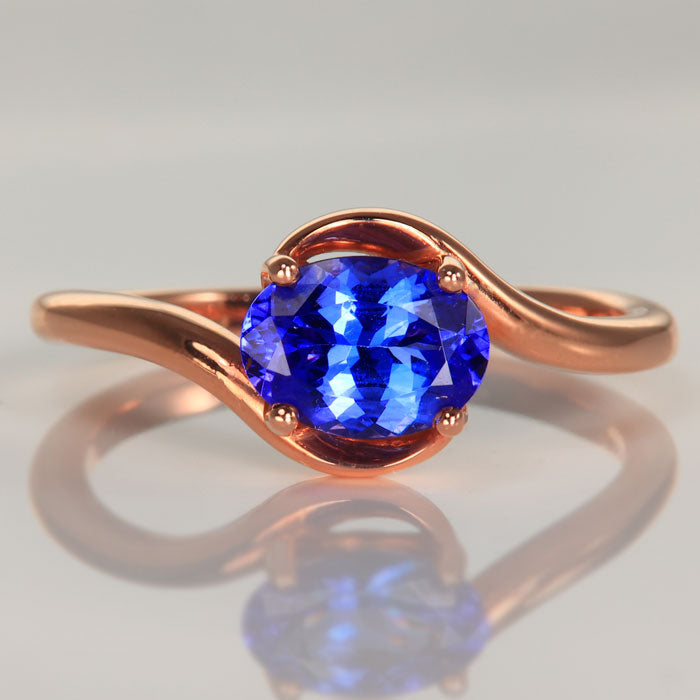 14K Rose Gold Oval Tanzanite Bypass Ring 1.27cts
