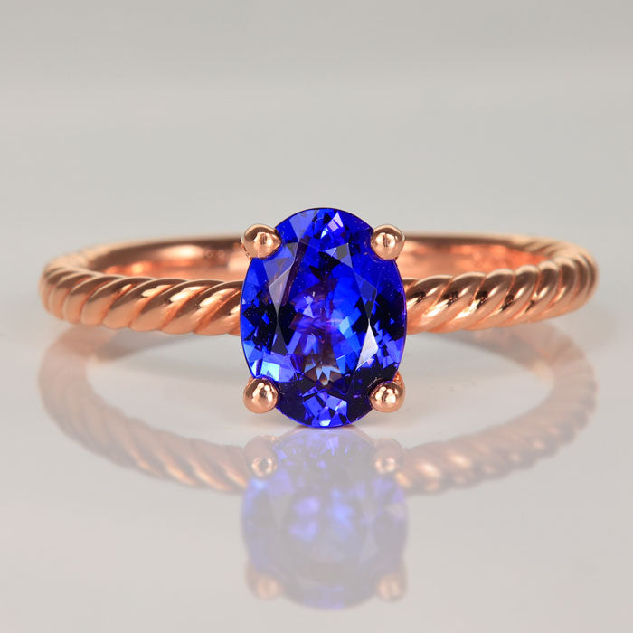 14K Rose Gold Oval Tanzanite Ring 1.34cts