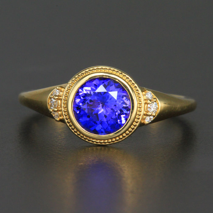 18k Yellow Gold Round Tanzanite Ring 1.19 Carats