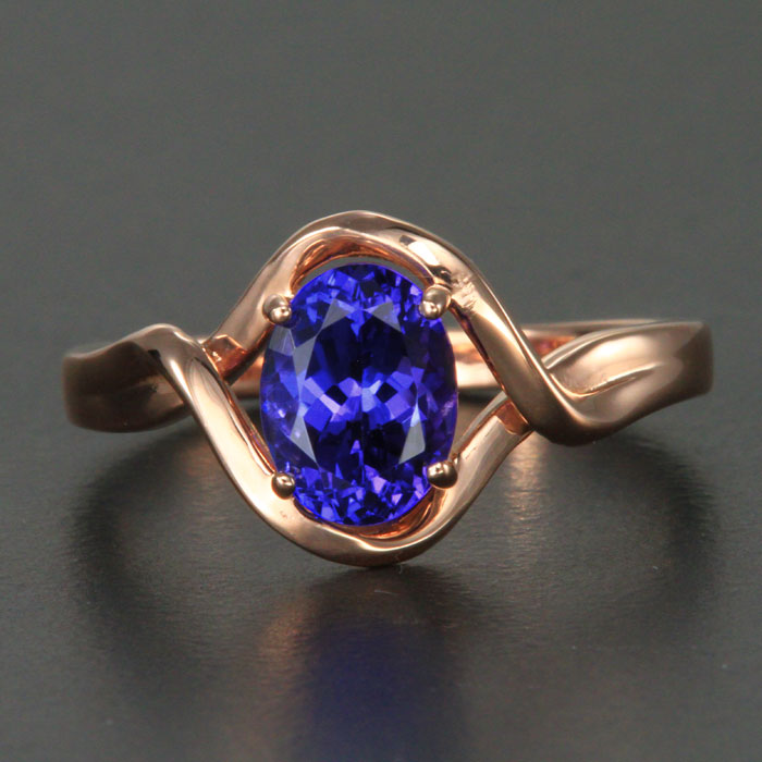 14k Rose Gold Oval Tanzanite Ring 1.70 Carats