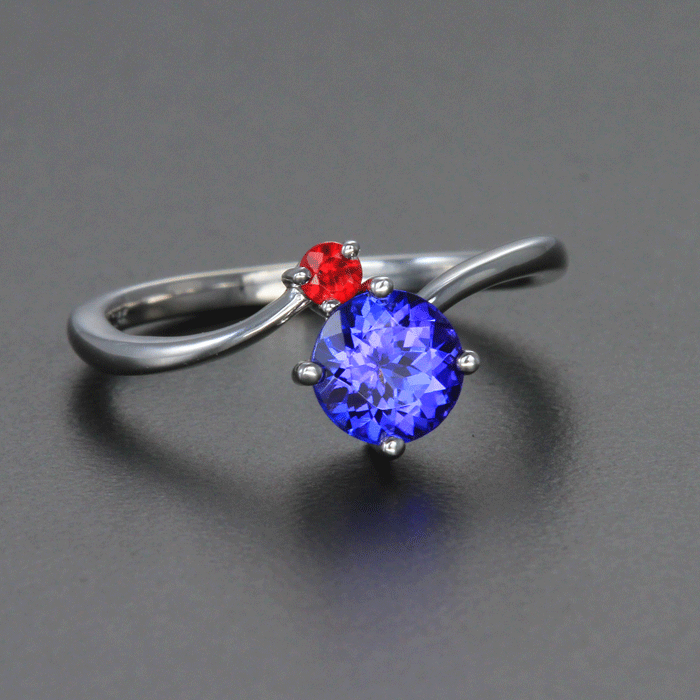 14K White Gold Tanzanite with Ruby Ring 1.05 Carats