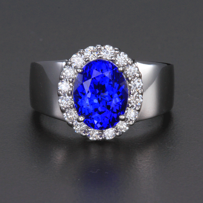White Gold Oval Tanzanite and Diamond Halo Ring