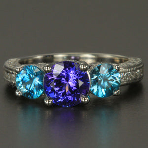 Platinum Tanzanite and Blue Zircon Ring