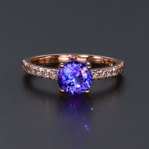 14K Rose Gold Round Tanzanite and Diamond Accent Ring 1.69 Carats