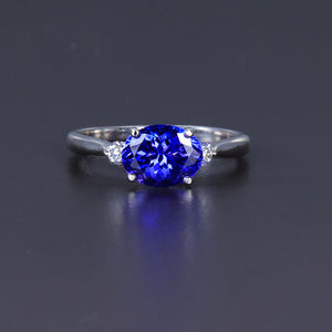 14K White Gold Oval tanzanite with 2 Diamond ring 1.67 Carats