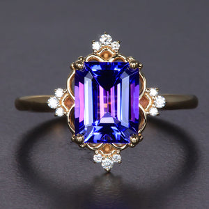 Emerald Cut Tanzanite and Diamond Accent Ring