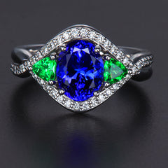 14k White Gold Tanzanite, Tsavorite Garnet and Diamond Ring 2.43