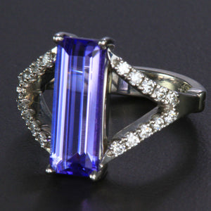 Platinum Emerald Cut Tanzanite and Diamond Ring 3.14 Carats Designed by Christopher Michael