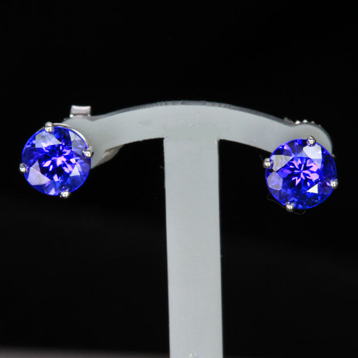 14K White Gold Round Tanzanite Stud Earrings 2.28 Carats