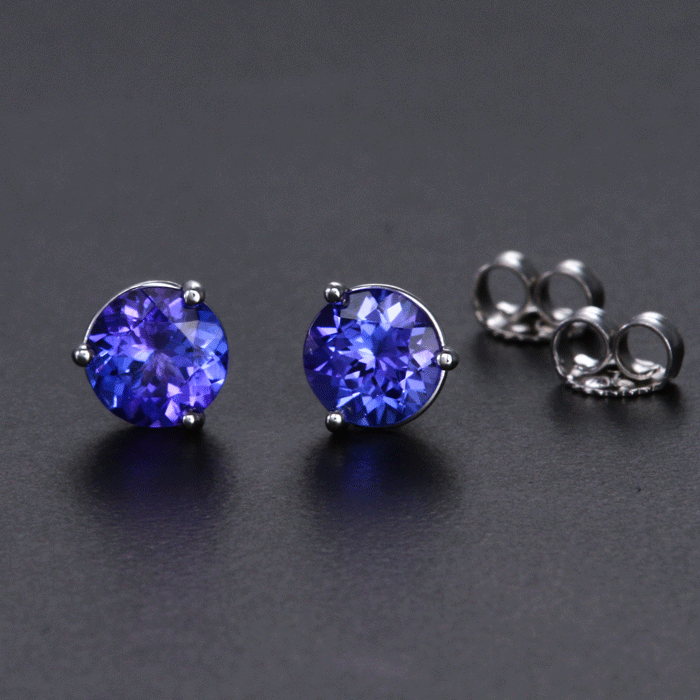 Blue Violet Round Tanzanite Earrings 1.65 Carats