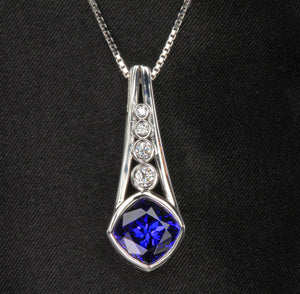 custom designed square cushion pendant with diamonds