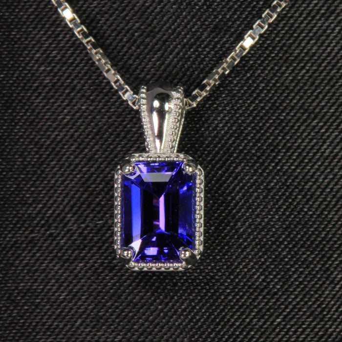 14k White Gold Emerald Cut Tanzanite Pendant approxiatley 1.10 Carats