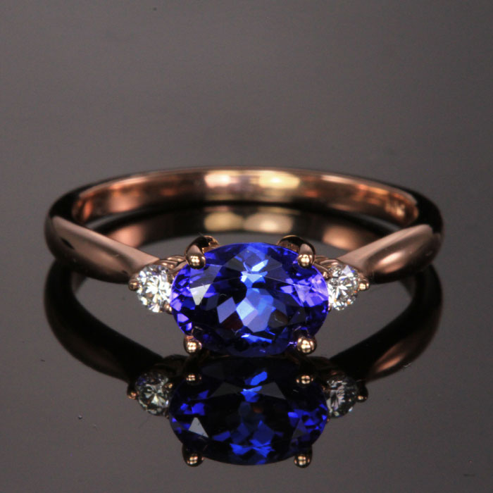 14k Rose Gold Oval Tanzanite and Diamond Ring 1.29 Carats