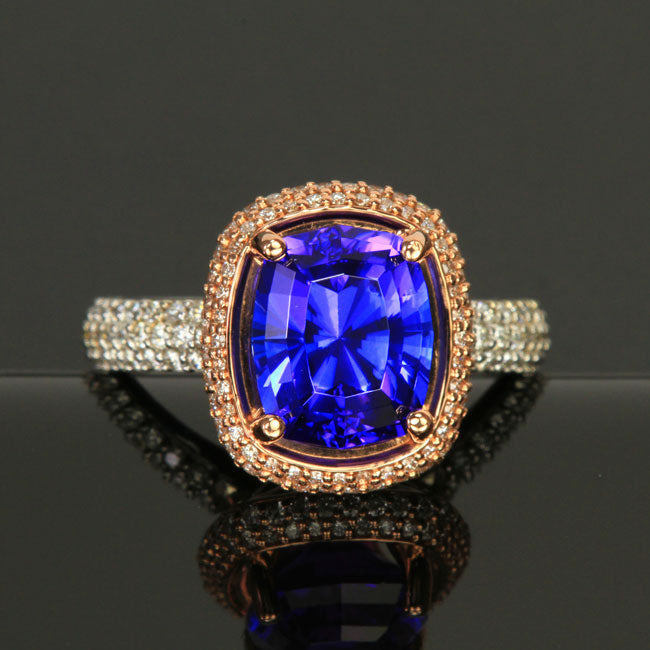 14K White & Rose Gold Tanzanite and Diamond Ring 4.07 Carats