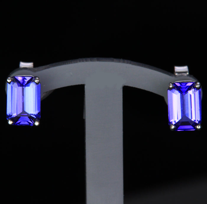 14K White Gold Emerald Cut Tanzanite Earrings 1.20 Carats