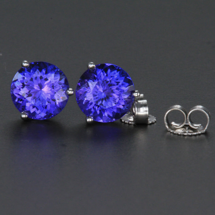 14k White Gold Round Tanzanite Stud Earrings 3.23 Carats