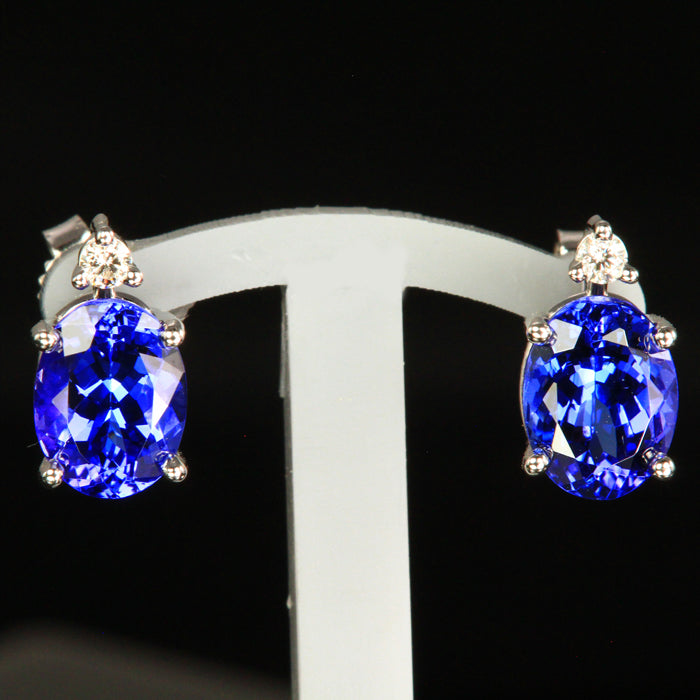 14K White Gold Round Stud Tanzanite Earrings 3.30 Carats