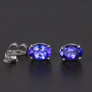 14K White Gold Oval Tanzanite Stud Earrings 1.42 Carats