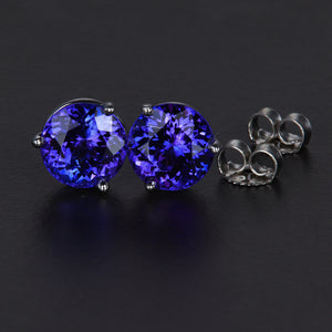 14k White Gold Round Tanzanite Stud Earrings 4.20 Carats