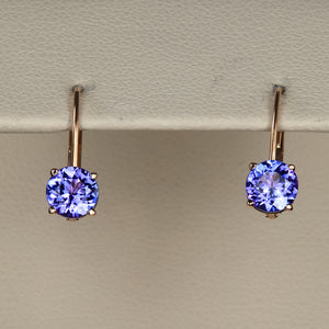 14K Rose Gold Leverback Round Tanzanite Earrings 1.11 Carats