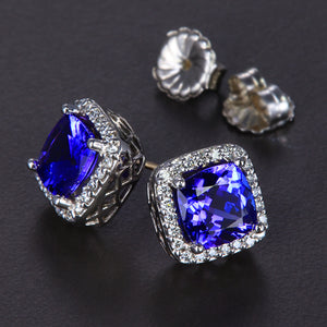 14K White Gold Tanzanite and Diamond Halo Earrings 3.84 Carats*