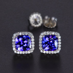 Tanzanite and Diamond Halo Earrings