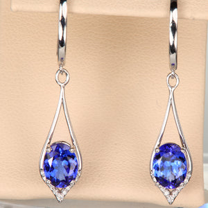 Oval Tanzanite with Diamond Accents Leaverback Earrings