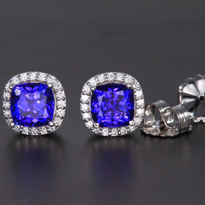 Tanzanite Stud Halo Earrings 5.69 Carats with Fine Diamonds