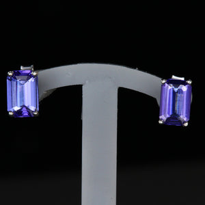14K White Gold Emerald Cut Tanzanite Earrings 1.08 Carats
