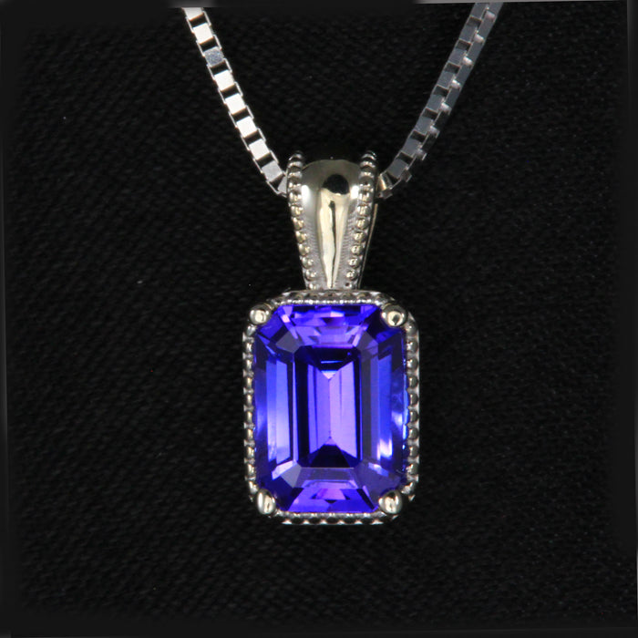 14k White Gold Emerald Cut Tanzanite Pendant 1.43 Carats