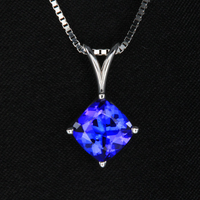 14k White Gold Square Cushion Tanzanite Pendant 1.71 Carats
